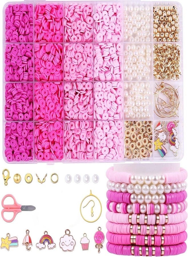 QUICZE Bracelet Making Kit, Pink Colors Flat Preppy Beads for Friendship Bracelets, Polymer Clay Beads with Charms for Jewelry Making, Crafts Gifts for Girls Ages 6-12 (Beads kit) - Image 1